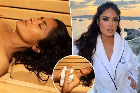 Salma <b>Hayek</b> embraced World Wellbeing Week when she posted photos of herself lying down in a sauna completely naked with just two tiny towels covering up her body. . Alma hayek nude